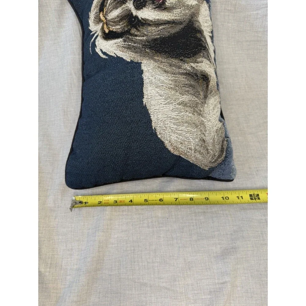 VTG PICKEN Shih Tzu Dog Jacquard Cotton Woven Tapestry Throw Pillow 11x16” Blue